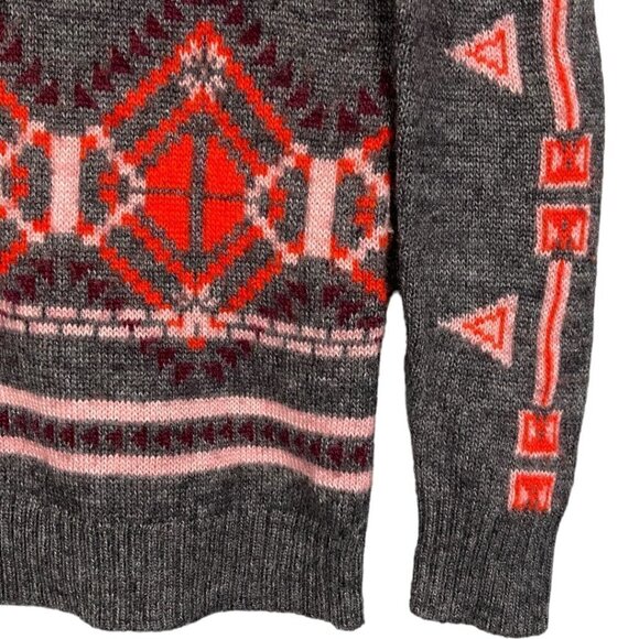 J.Crew Fair Isle Knit Sweater XS Grey Red Pink Geometric Wool Blend Nordic - Picture 5 of 8